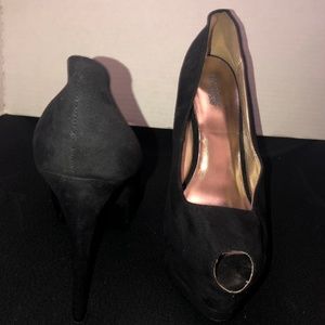 Charlotte Russe Black Suede Peep Toe Pumps